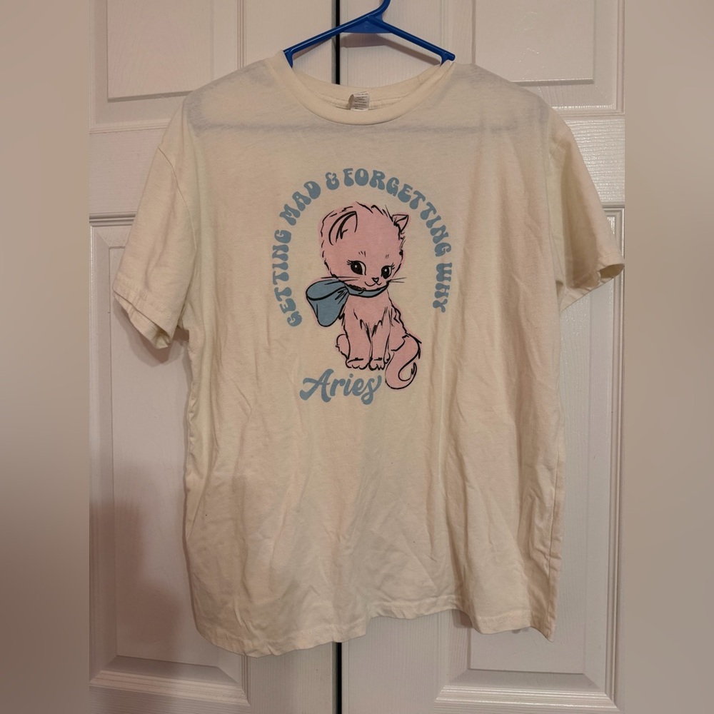 Aries Cream T-Shirt with Blue Accents